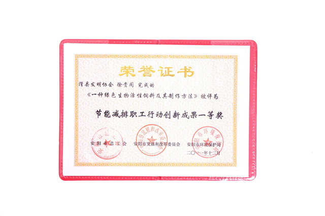 市節(jié)能減排創(chuàng)新成果一等獎
